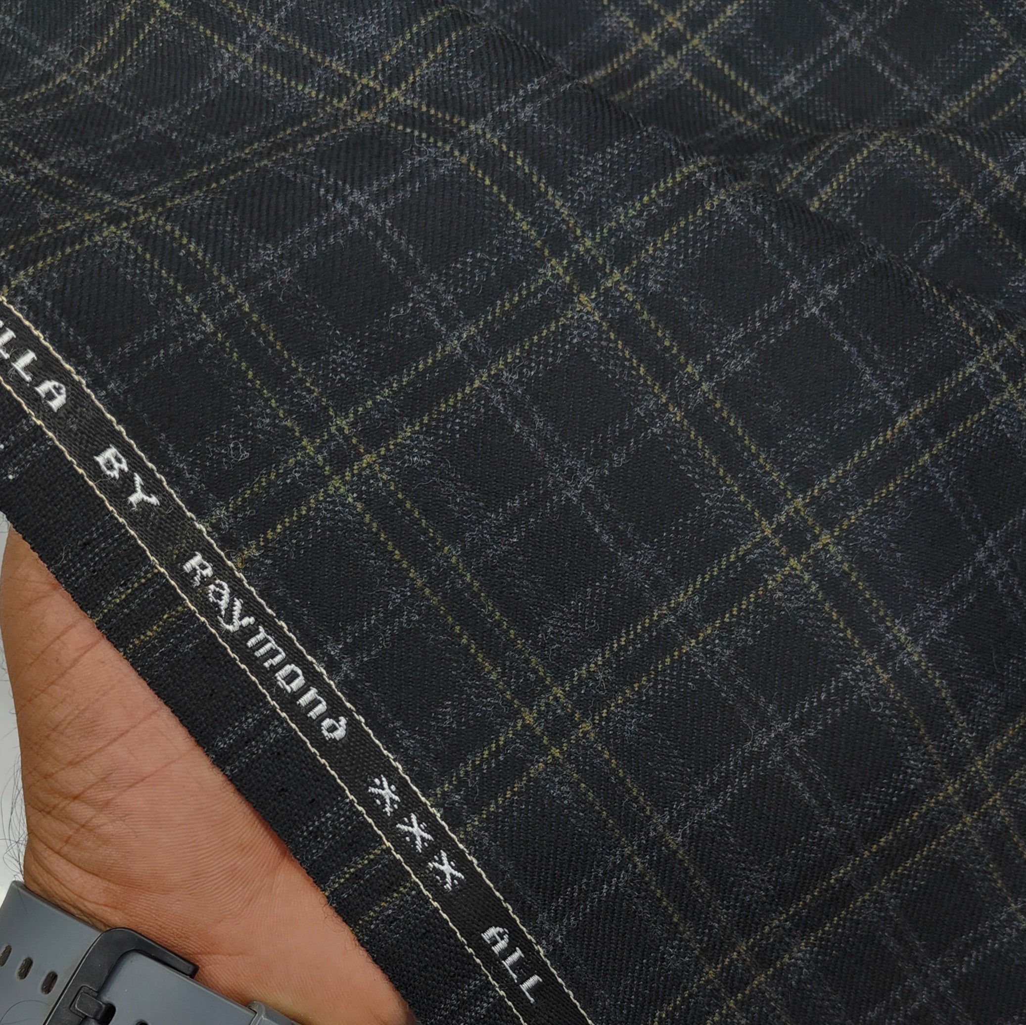 Tweed Blazer Fabric Raymond 100% Wool Check Colour Dull Black